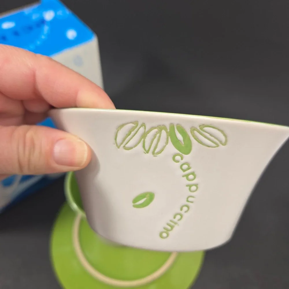 Decorating Touch 3pc Cappuccino Dinner Set Lime Green White Mug Bowl Plate NEW